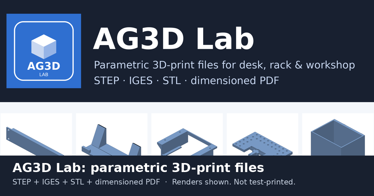 AG3D Lab: Gridfinity starter kit with 3x3 baseplate and bins, STEP and STL download
