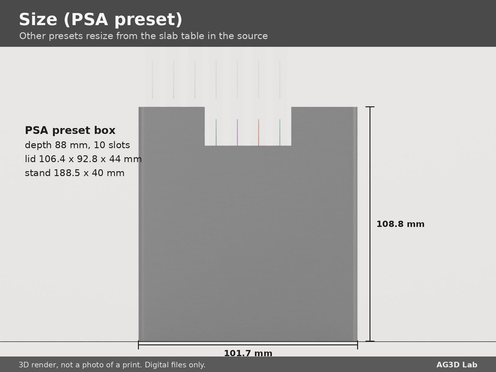 Slab box dimensions in millimetres