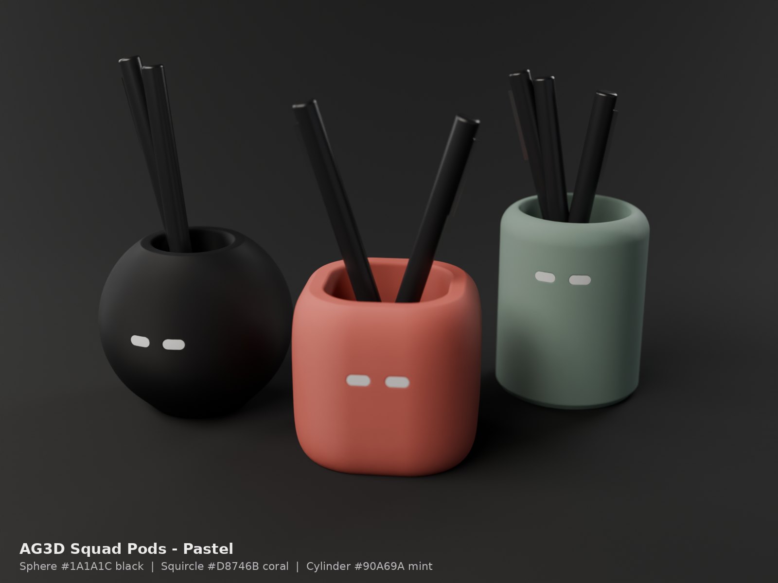 AG3D Squad Pods pen-cup desk bots, Pastel colorway