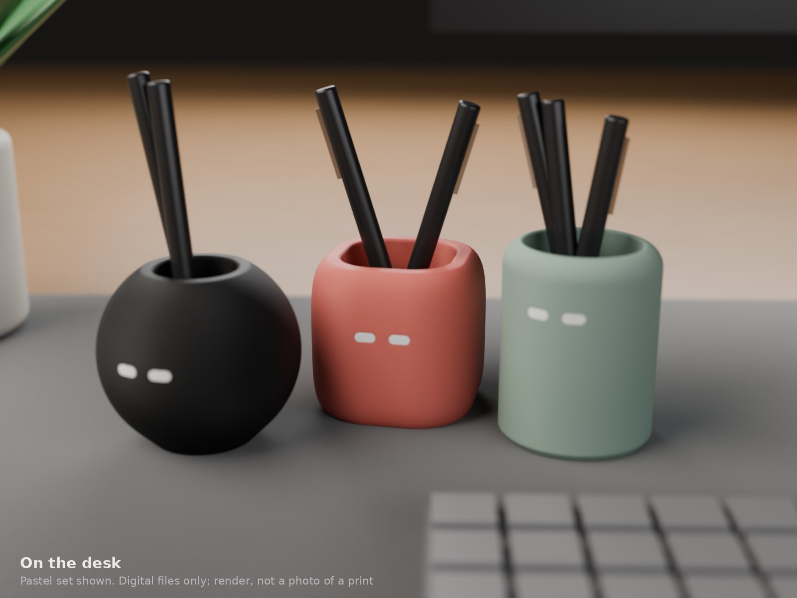Squad Pods Pastel pen cup set holding pens on a desk